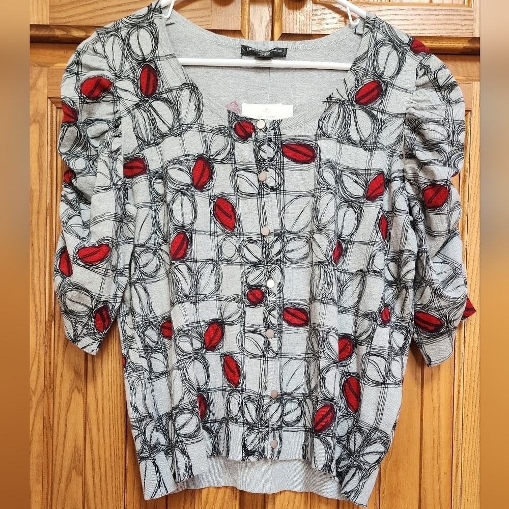 Designers Originals Floral Red & Black Women's Sweater Sz M (NWT)